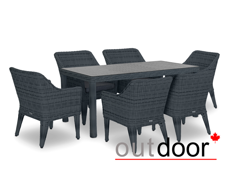 Комплект мебели из ротанга OUTDOOR Марокко (стол, 6 стульев), узкое плетение, коричневый